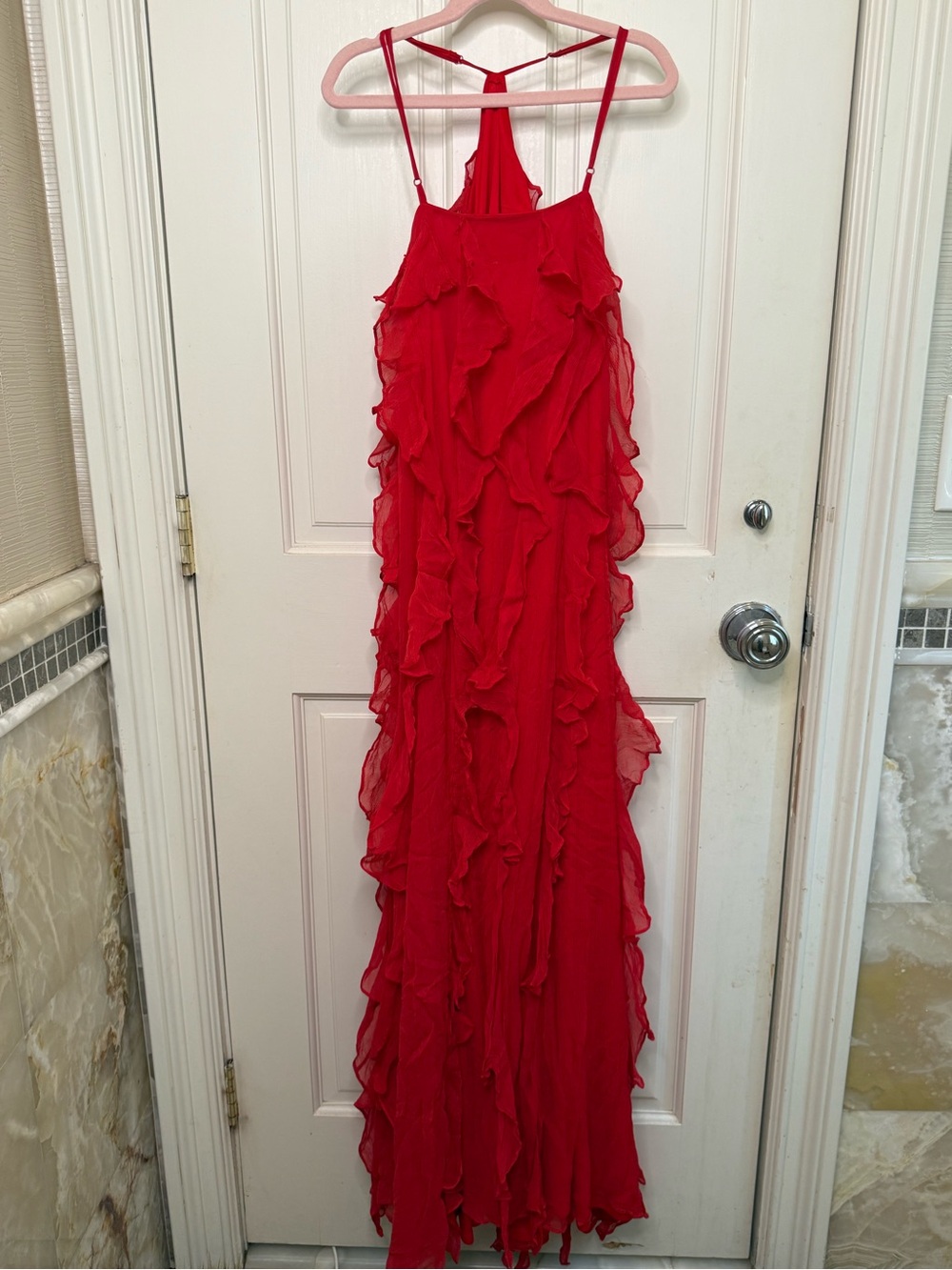 Red Ruffle Halter Women's Top - Picture 7 of 13